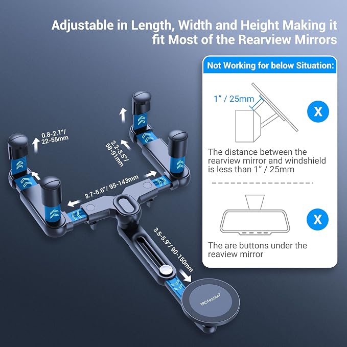 PROfezzion Rearview Mirror & Vent Clip Combo Magnetic Phone Holder Compatible - Image 4