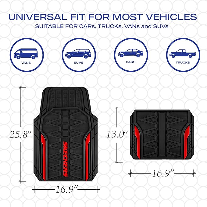 Skechers Car Floor Mats, Heavy Duty Rubber Car Mats Full Set, All Weather Floor - Image 5