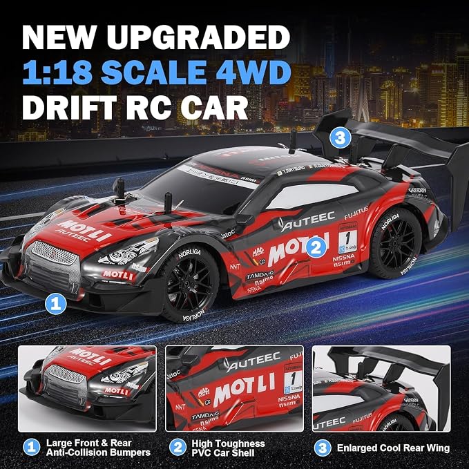 RC Drift Car, 1:14 Scale GTR Model, 4WD 28KM/H High Speed Remote Control Racing - Image 2