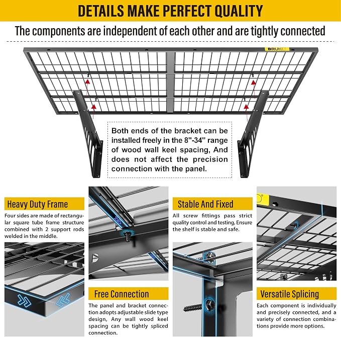 2x3ft Adjustable Rail Wall Garage Storage Shelf, - Image 6