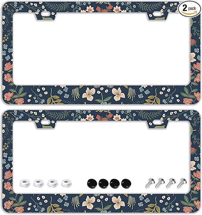 Colorful Floral Flowers License Plate Frames by TQFTPT