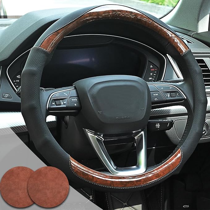 Wood Grain Steering Wheel Cover Car Steering Wheel Covers 14.5-15 inch by Muamos