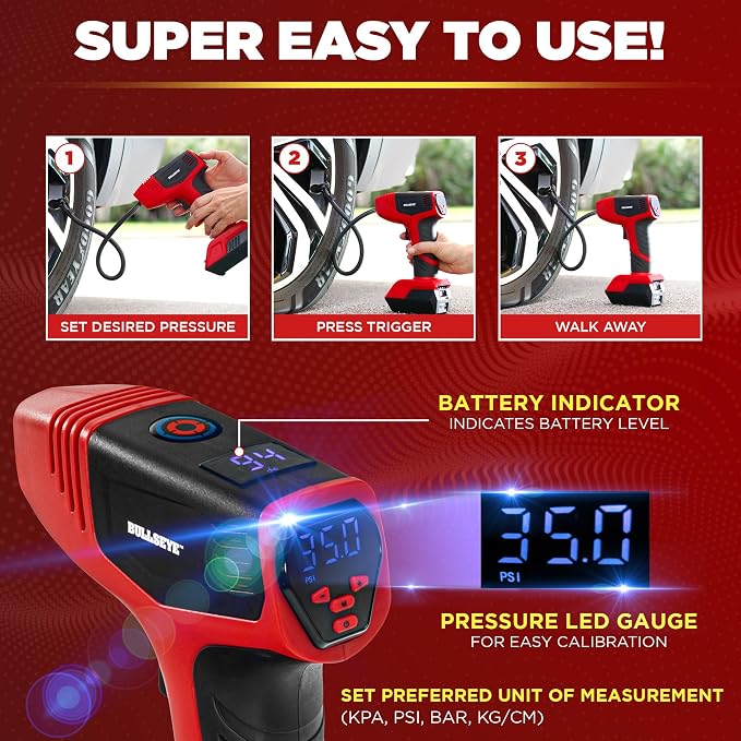 Bullseye Pro Automatic Digital Tire Inflator 150 PSI Max w/Gauge Display Screen - Image 5