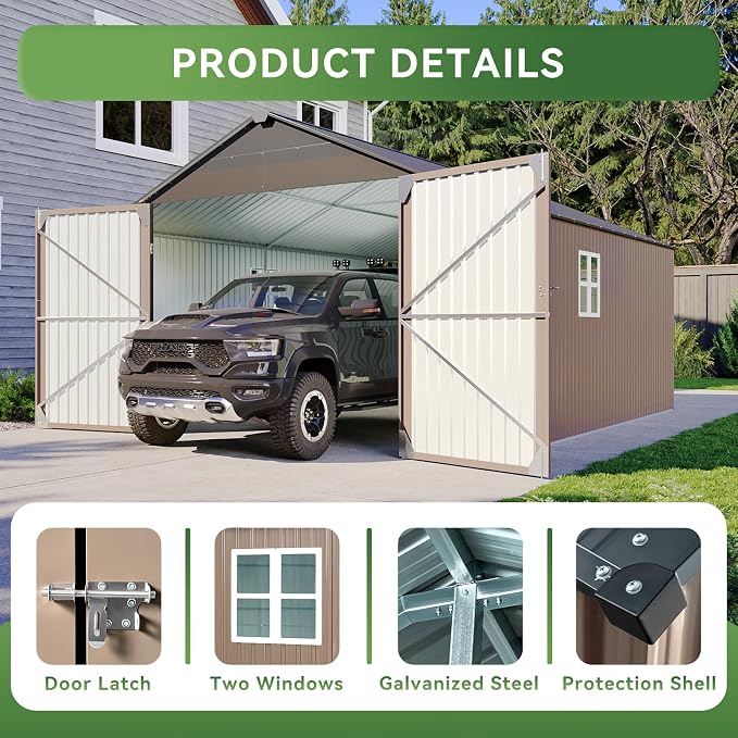 Aoxun 12x20x9.3 FT Shed Outdoor Metal Garage Shed 1700 CUFT Extra Large Storage - Image 7