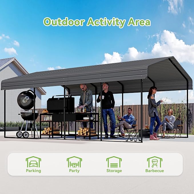 Real Relax 12x20FT Heavy Duty Metal Carport, Outdoor Carport Canopy - Image 4
