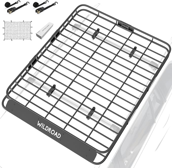 Wildroad Roof Rack Cargo Basket, Upgraded 4” Fence Wide Car Roof Basket by WILDROAD
