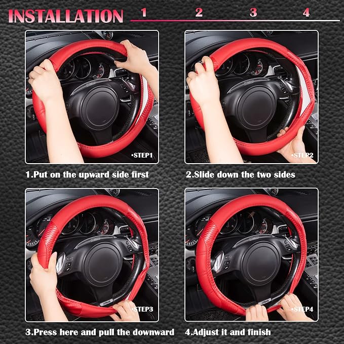 CAR PASS Line Rider Microfiber Leather Sporty Steering Wheel Cover 14.5-15 inch - Image 6