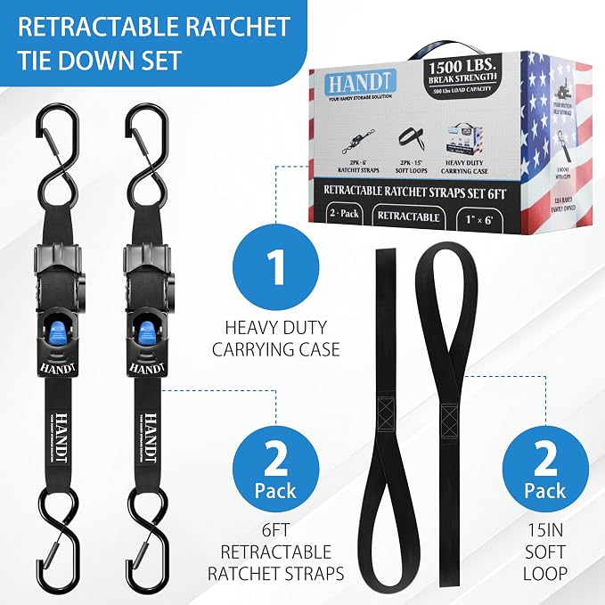 HandT USA Based Retractable Ratchet Straps 1in x 6ft - Image 4