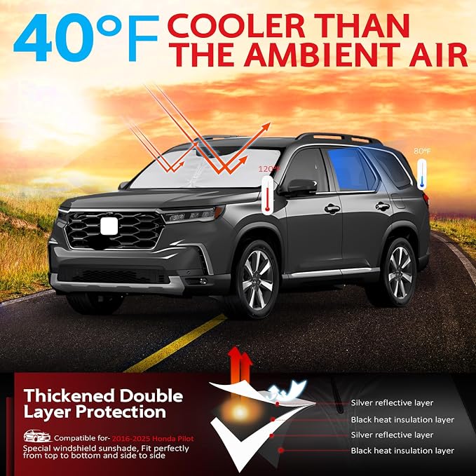 KAYZT Windshield Sun Shade for 2009-2015 Honda Pilot Foldable Sunshade Front - Image 2