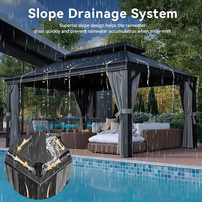 Aoxun 12' X 16' Permanent Hardtop Gazebo Aluminum Gazebo - Image 4