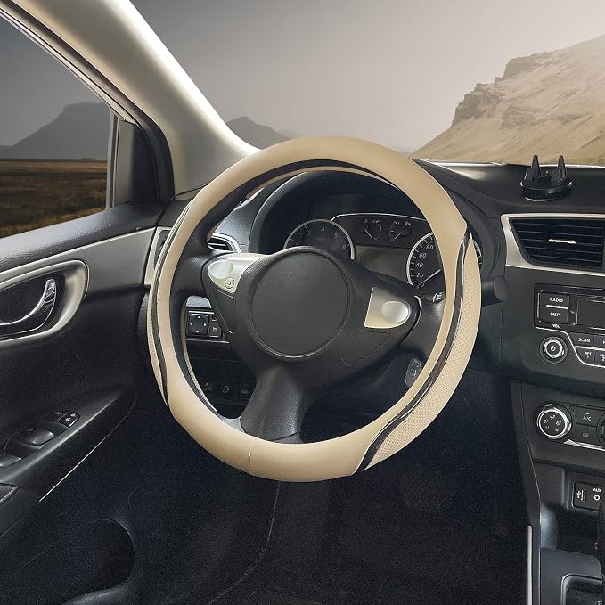 Car Steering Wheel Cover Beige, 14.5-15 inch Steering Wheel Covers - Image 6