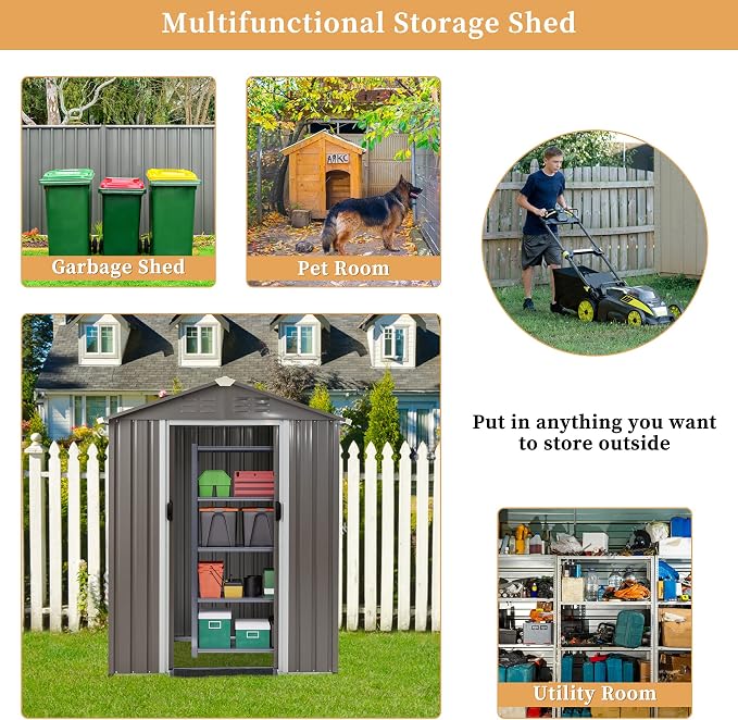 Vongrasig 5 x 3 x 6 FT Outdoor Storage Shed, Metal Tool Shed Clearance Garden - Image 7