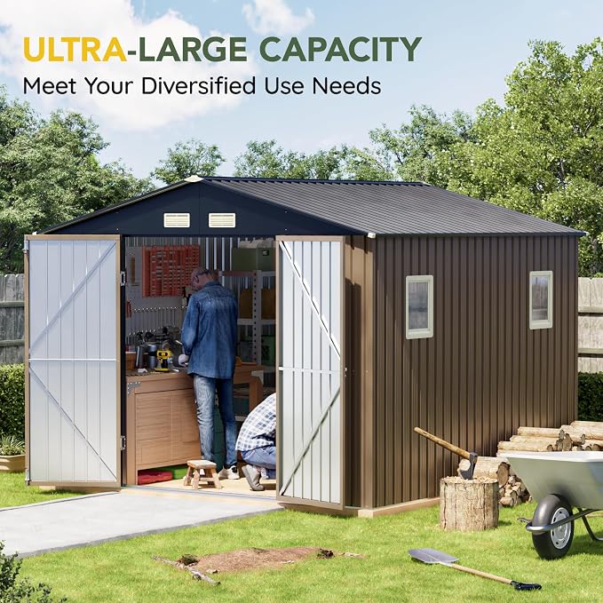Breezz Outdoor Storage Shed 10 x 10ft. Utility Tool Shed Metal Storage Garden - Image 4
