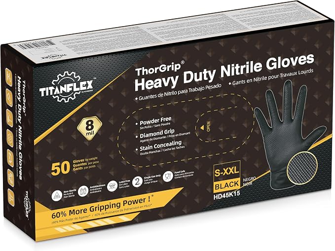 TitanFlex Thor Grip Heavy Duty Black Industrial Nitrile Gloves - Image 2