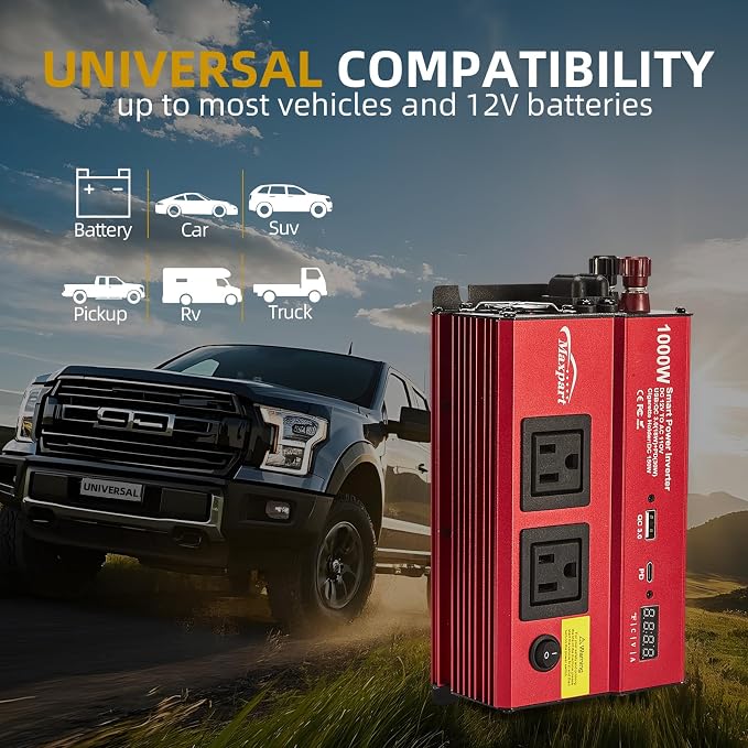 TWING Car 1000w Inverter, 12v DC to 110v Power Inverters - Image 2