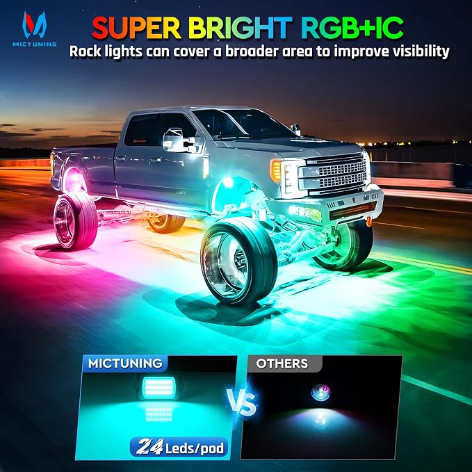 MICTUNING 2025 1000% Bright Q1 MAX RGB+IC Rock Lights, 20 Pods Chasing - Image 2