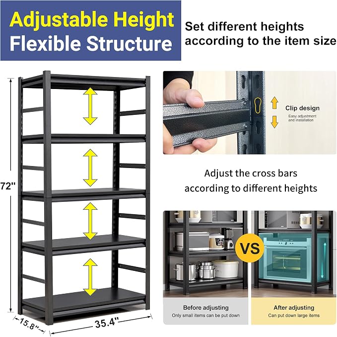 TOPKEY Metal Storage Shelf Garage Storage Shelves, Heavy Duty 5-Tier Utility - Image 3