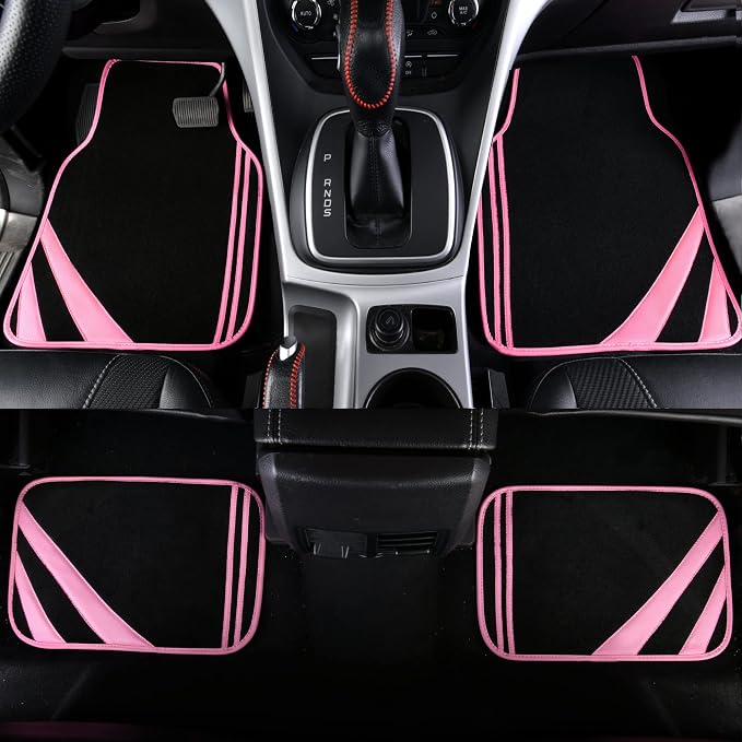 CAR PASS Pink Edge Faux Leather Car Floor Mats Universal Car Carpet Mats - Image 5