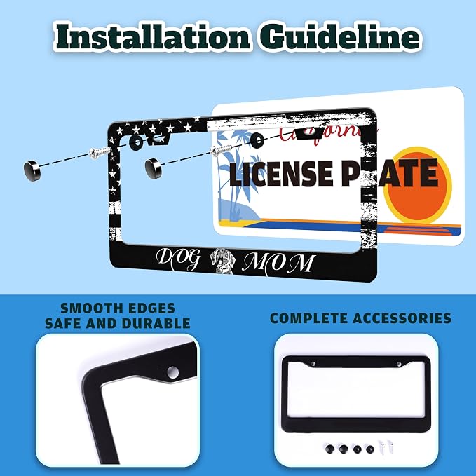 Dog Mom License Plate Frame Vintage American Flag Animal License Plate Holder - Image 4