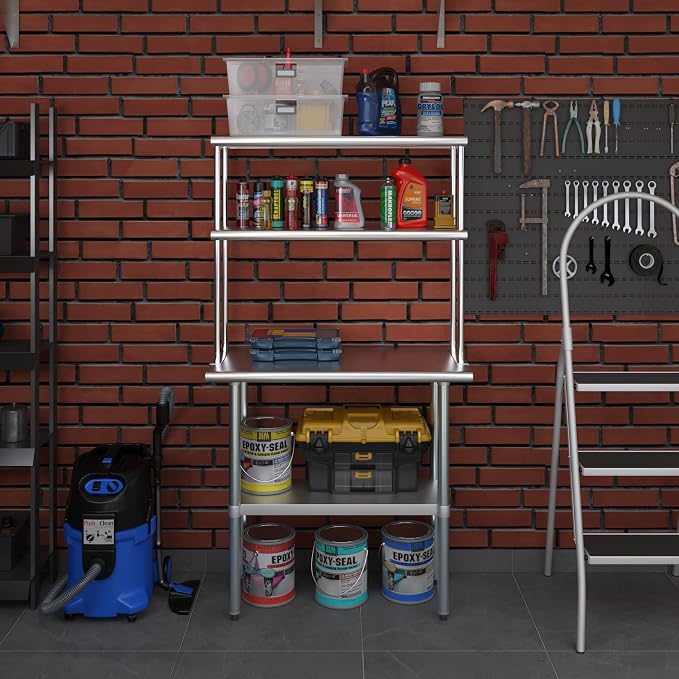Amgood Stainless Steel Work Table Double Tier Overshelf | Metal Kitchen Prep - Image 7