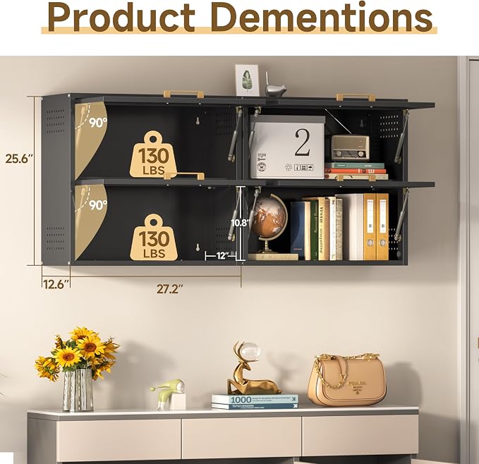 Metal Wall Cabinets with 2 Up-Flip Doors, Floating Steel Wall Mounted - Image 3