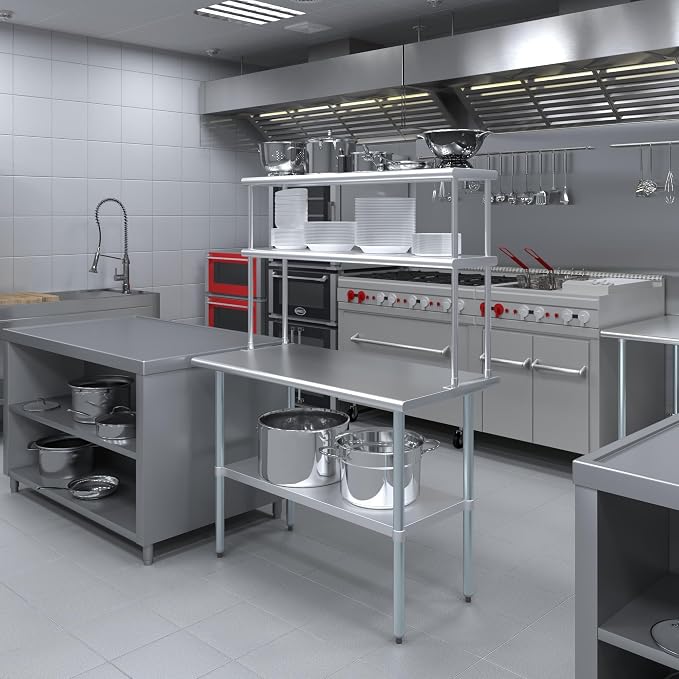 Amgood Stainless Steel Work Table Wide Double Tier Overshelf | NSF | Metal - Image 4