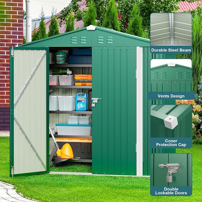 Gizoon Outdoor Storage Shed 6 x 4 FT, Galvanized Metal Garden Shed - Image 6