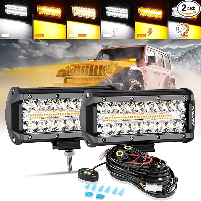 Auxbeam 7 Inch 300W LED Light Bar, 6 Modes Strobe Amber Pod Lights Yellow Fog by Auxbeam