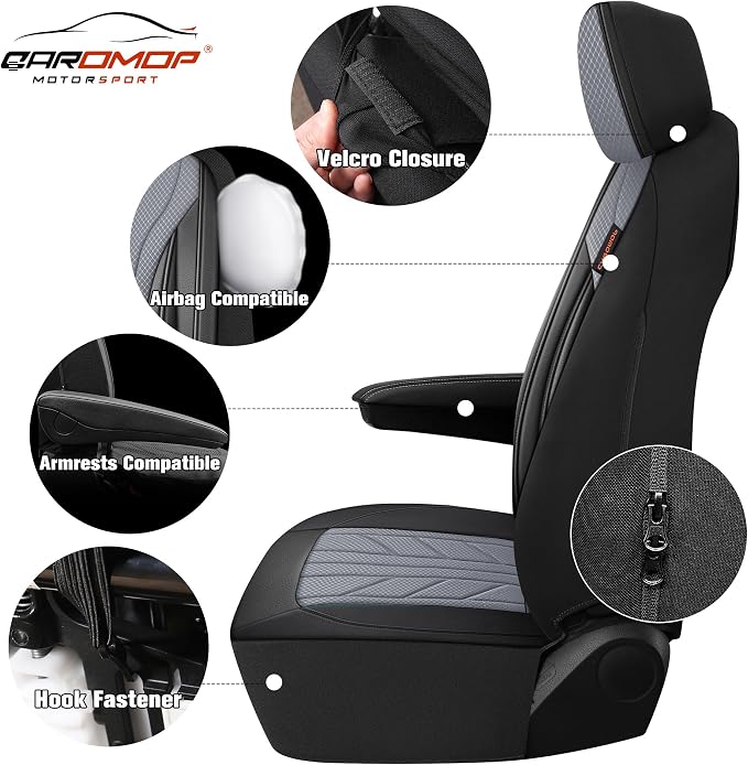 CAROMOP Luxury Faux Leather&Fabric Car Seat Covers 2 Front Seats - Image 3