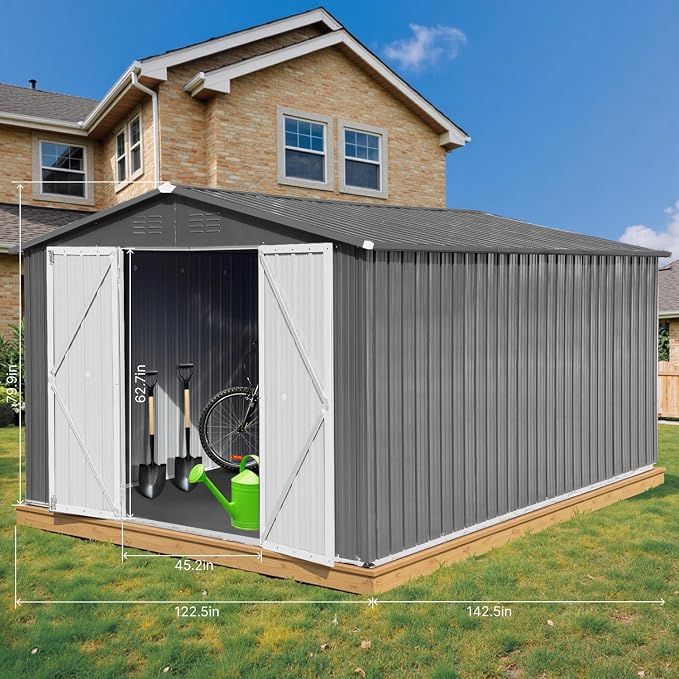 10 x 12 FT Outdoor Storage Shed, Metal Garden Tool Shed - Image 7
