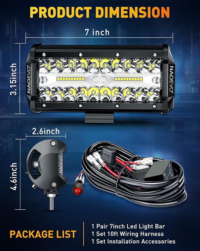 NAOEVO 7 Inch LED Light Bar, 240W 24, 000LM Offroad Fog/Driving Lights LED Pods - Image 9