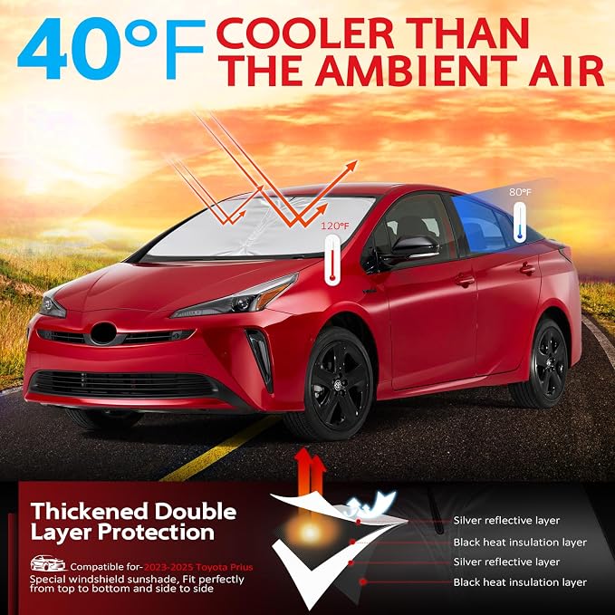 KAYZT Windshield Sun Shade for 2023-2025 Toyota Prius Foldable Sunshade Front - Image 2