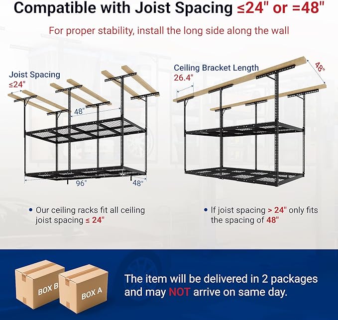 FLEXIMOUNTS 4x8 2-Tier Overhead Garage Storage Rack – Adjustable Heavy Duty - Image 3