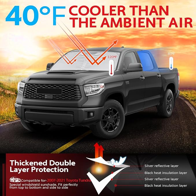 KAYZT Windshield Sun Shade for 2007-2021 Toyota Tundra Foldable Sunshade Front - Image 2