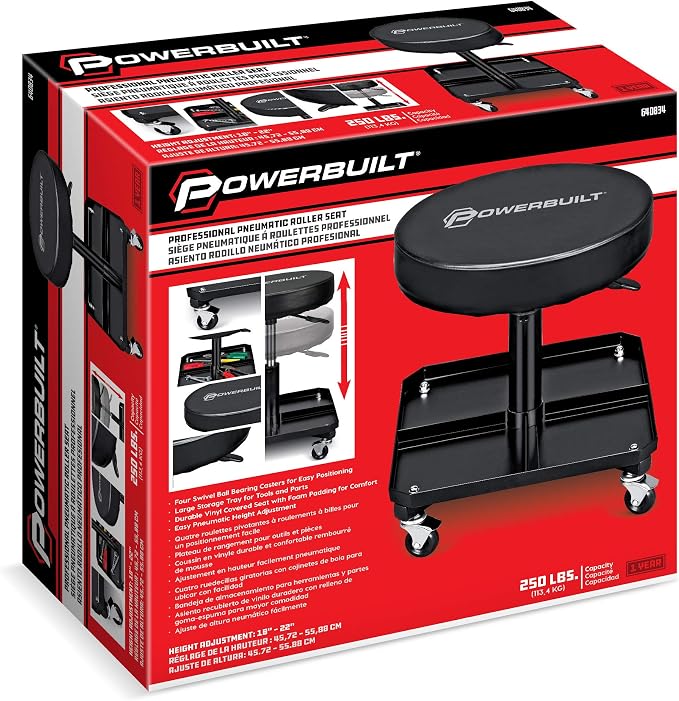 Powerbuilt Rolling Seat, Height-Adjustable Garage Stool - Image 7