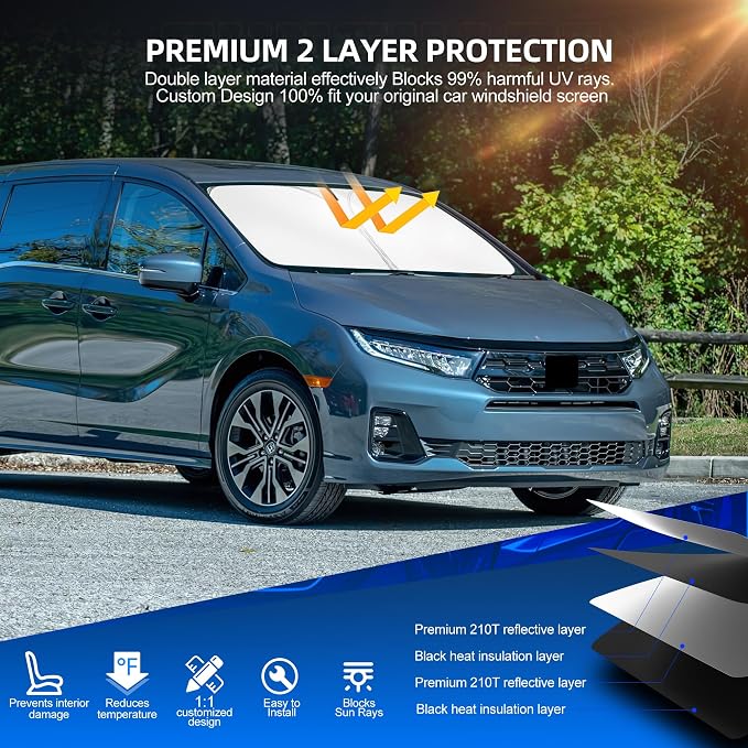Windshield Sun Shade for Honda Odyssey 2018-2025 2026 Foldable Sunshade Custom - Image 3