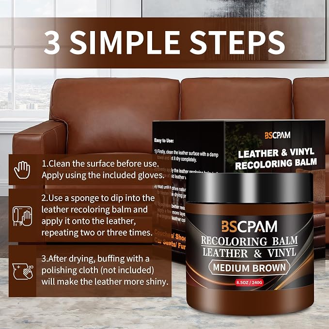 Medium Brown Leather Recoloring Balm, Leather Couch Scratch/Stain Remover - Image 5