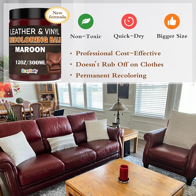 Maroon Leather Repair Kit for Furniture Dye Car Interior Vinyl Seats Paint - Image 3