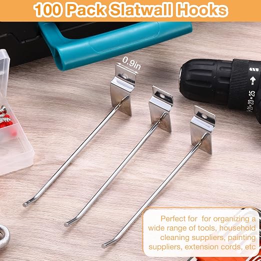Moxweyeni 100 Pcs Heavy Duty Slatwall Panel Hooks Hanging Metal Slat Wall - Image 5
