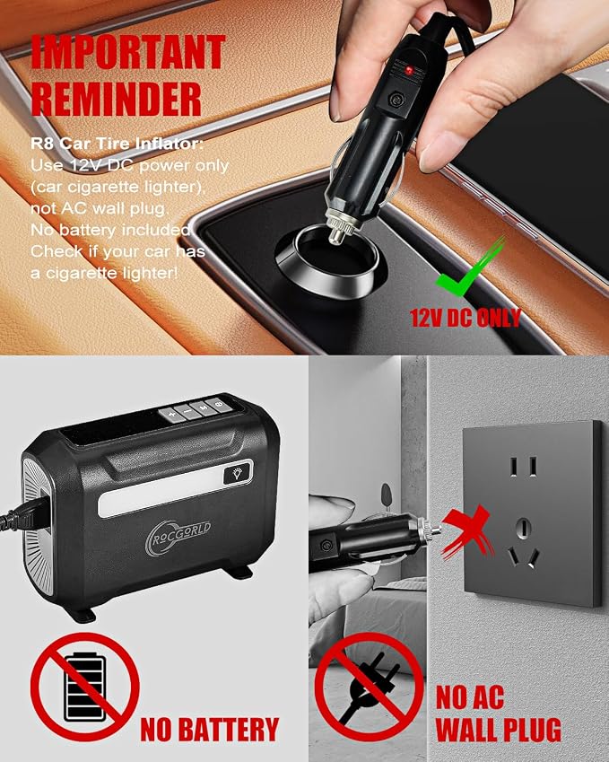 R8 Tire Inflator Portable Air Compressor, DC 12V Air Compressor Portable - Image 7