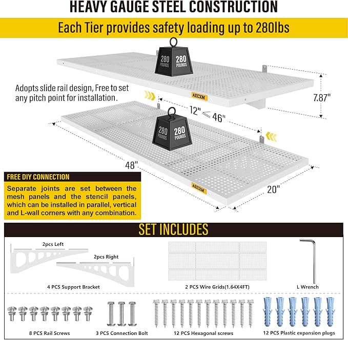 2-Pack 1.64x4ft Adjustable Garage Wall Shelving 560lbs Load Capacity Heavy Duty - Image 2