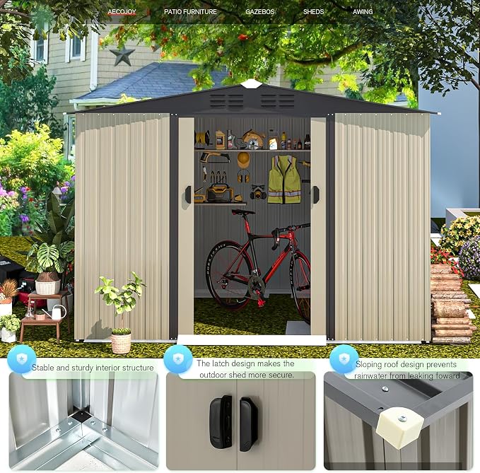 AECOJOY 8 x 6 Ft Shed, Outdoor Storage Tool Shed, Metal Garden Shed - Image 3