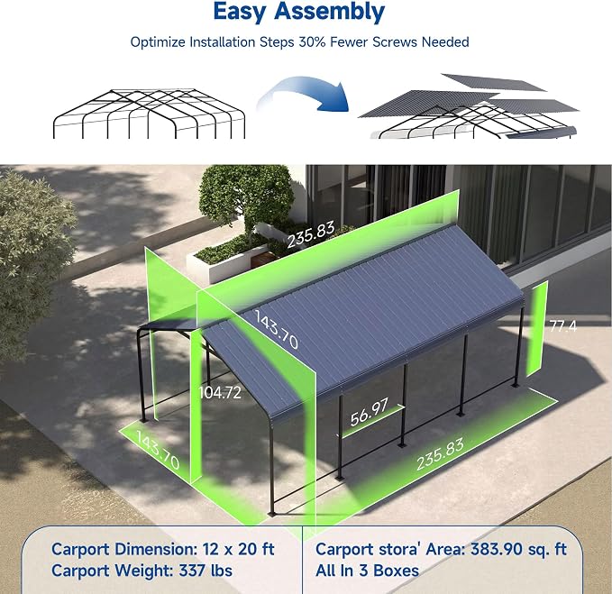 STHOUYN Car Ports 12x20 Heavy Duty Metal Carport Kit, UPF50+ UV Protection - Image 3