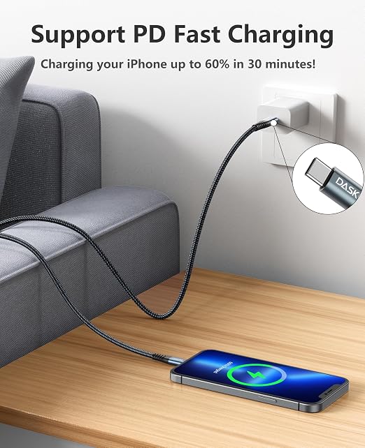 iPhone Cable Fast Charging 6FT USB C Lightning Cable 3 Pack 6 Foot Nylon - Image 3