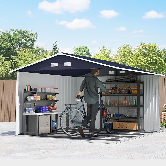 Outsunny 11' x 9' Outdoor Storage Shed, Garden Tool Metal Shed - Image 9