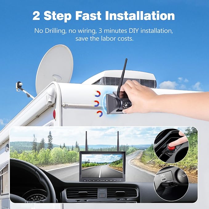 10.1" Magnetic Wireless RV Backup Camera System, 1 Rear Cameras & 2 Side Cameras - Image 3