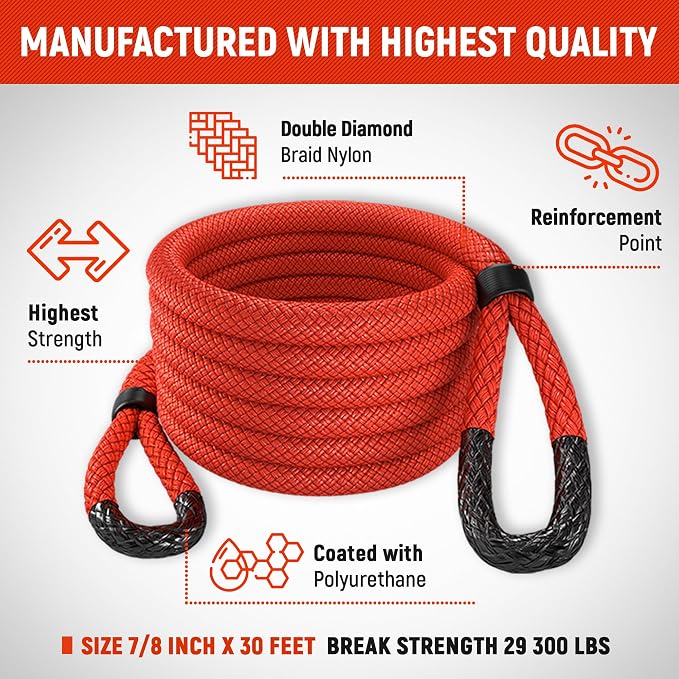 MiolleGear Kinetic Recovery Rope kit Heavy Duty Tow Rope - Image 3