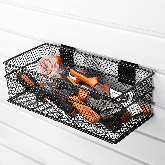 Barydat 4 Pcs Slatwall Basket Set Ventilated Metal Slatwall Basket Hanging Wire - Image 3