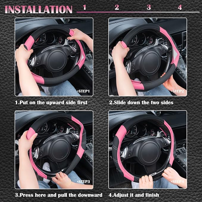 CAR PASS Line Rider Microfiber 14 Inch Leather Sporty Steering Wheel Cover - Image 4