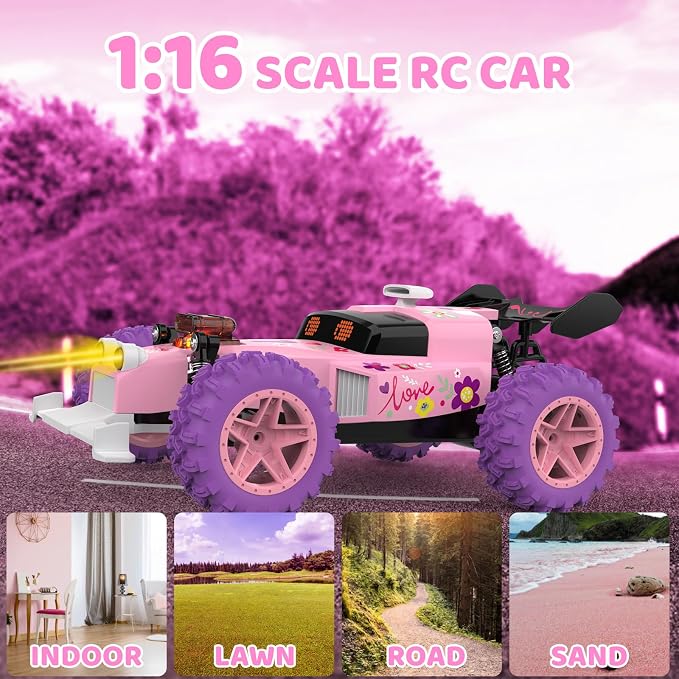 Pink Remote Control Car for Girls, RC Race Car Girl Toy - Image 6